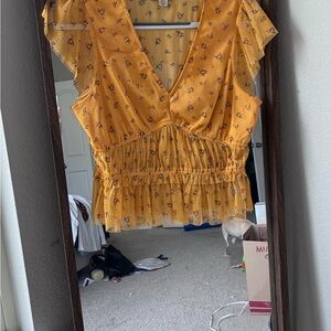 American Eagle Outfitters Mustard Floral Blouse